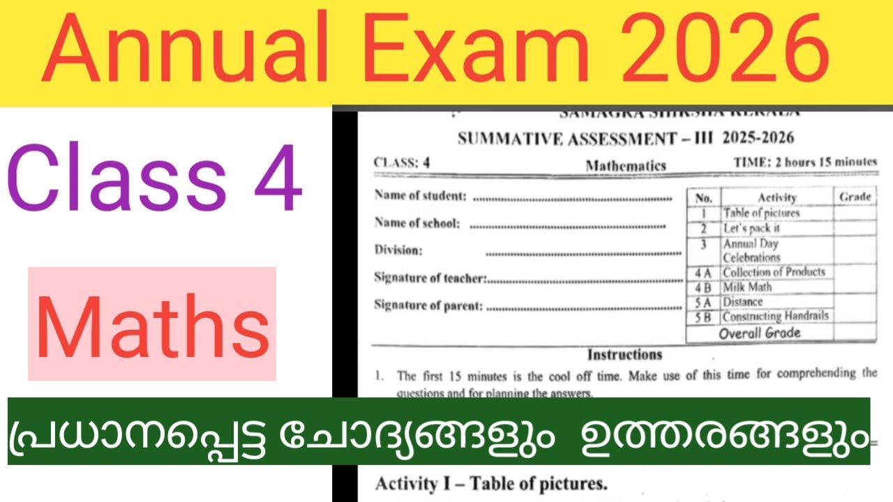 Class 4 maths annual exam model question paper 2026 Istd 4 maths important qustions