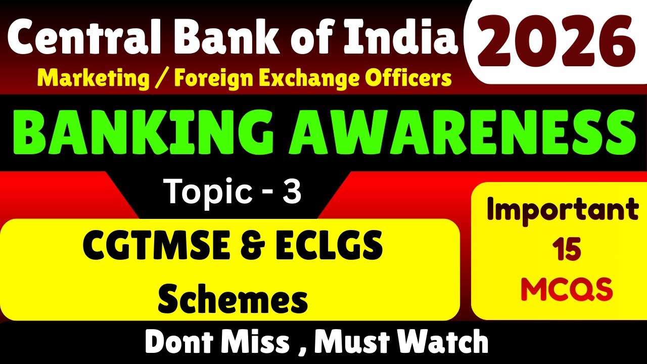 CGTMSE & ECLGS Schemes MCQS | Central Bank of India Banking and General Awareness | CBI Notes 2026