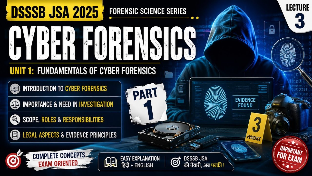 DSSSB JSA Cyber Forensics Lecture 3 Part 1 | Fundamentals of Cyber Forensics | Forensic Science