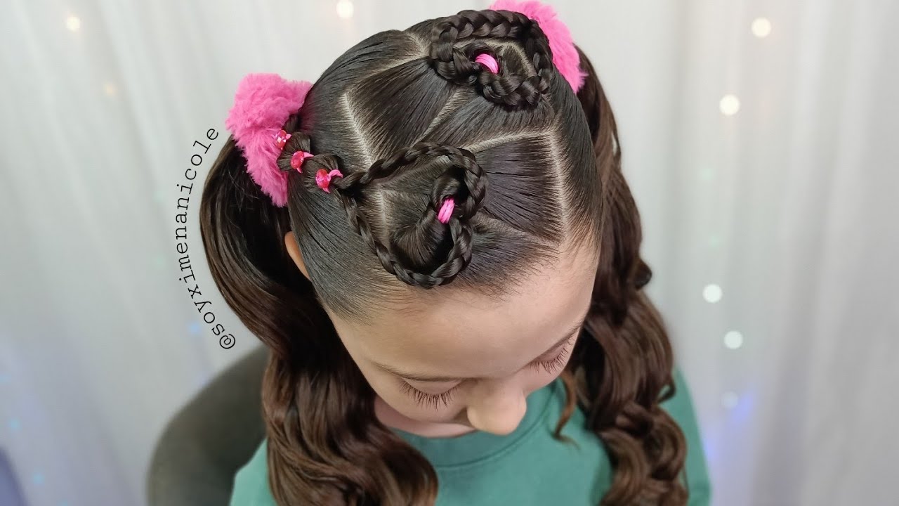 Peinado para niñas 💕 Diseño de corazones para San Valentín 💘💌
