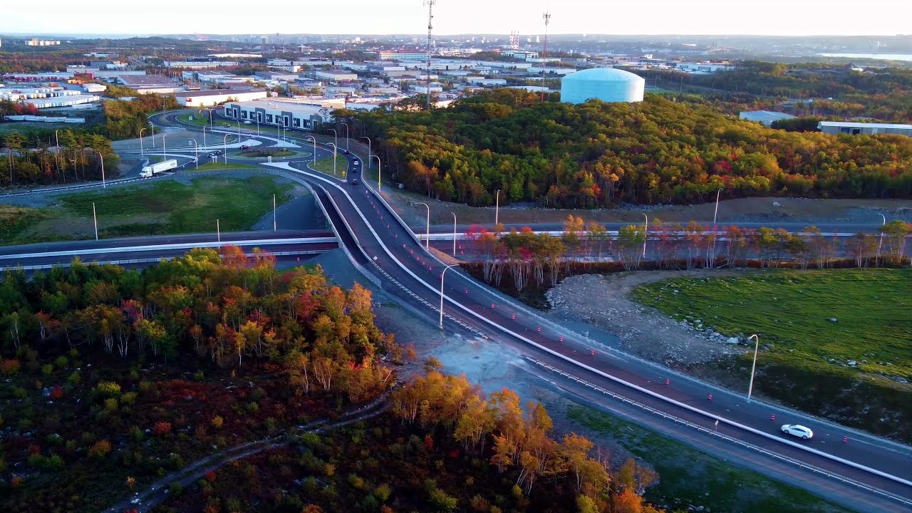 New Road Construction, Autumn Colours and Beautiful Sunset in the Burnside Industrial Park - 4K UHD