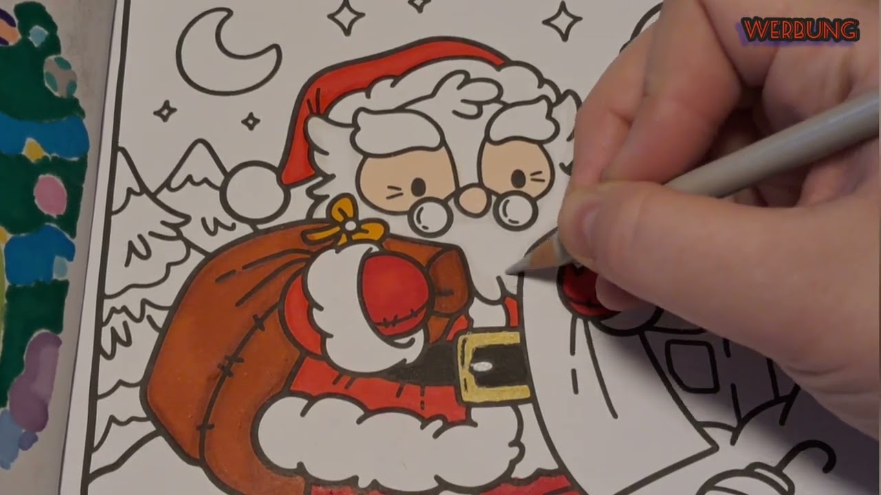 Merry Christmas Cozy Coloring Book, Weihnachtsmann auf dem Dach, Seite 2 Teil 1