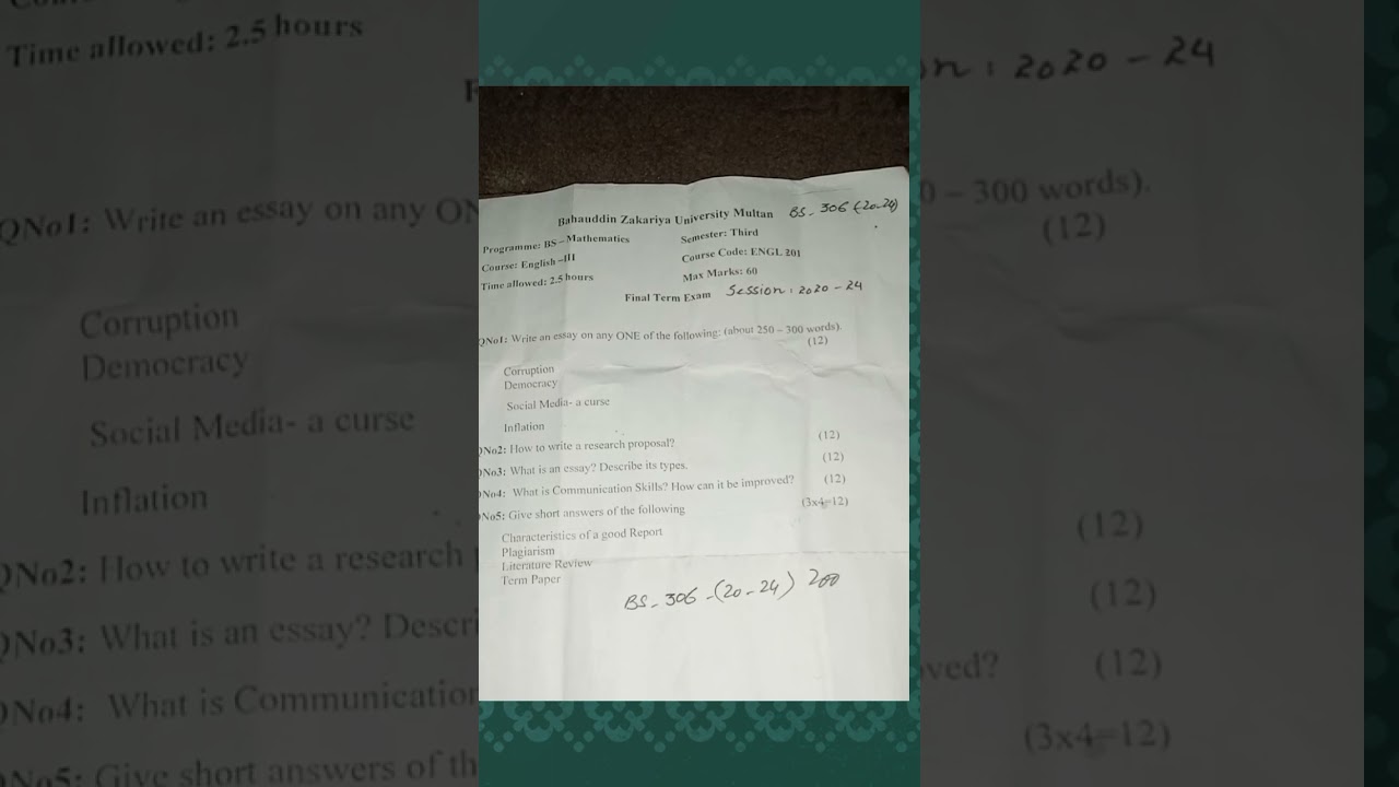 bzu past papers english
