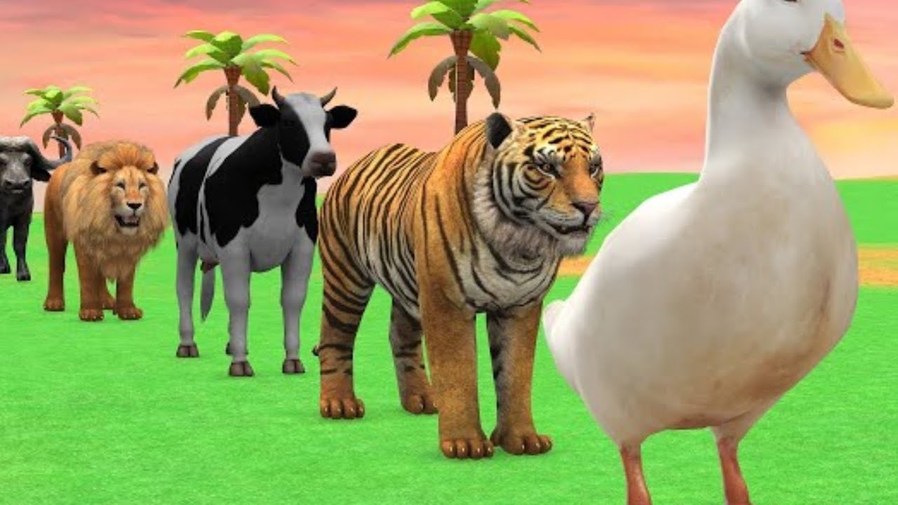Permainan Geser Panjang dengan Sapi, Gajah, Gorila, Kuda Nil, Harimau, Permainan Hewan 3D Lucu
