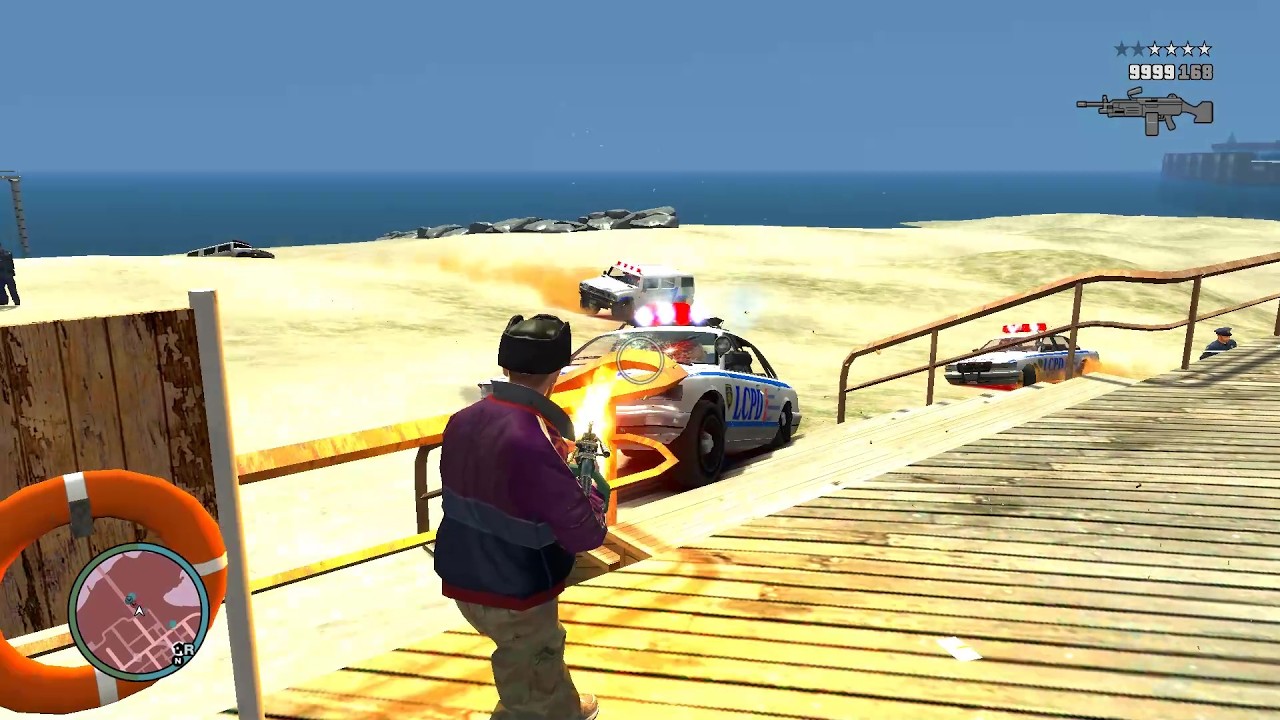 GTA 4 FIREFLY ISLAND SHOOTOUT & FIGHT WITH SWAT & POLICE + FOUR STARS