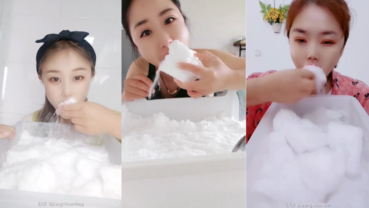 WHITE ICE ONLY EATING ASMR | BIG BITES FREEZER FROST & SHAVED ICE #3