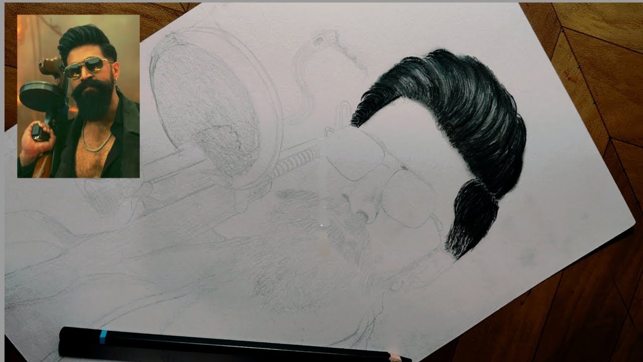 Rocking star yash ( Toxic )drawing / How to draw men hair