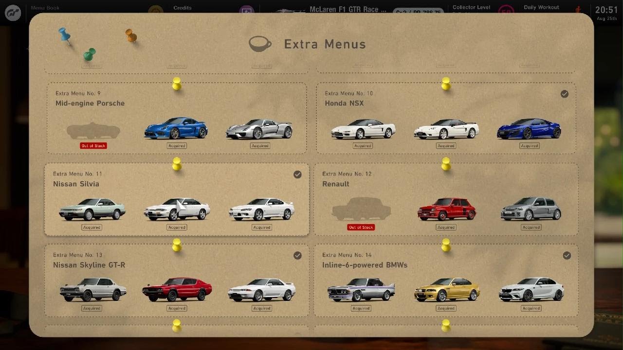GT7: Progress (1 month): Remaining Extra Menu Books