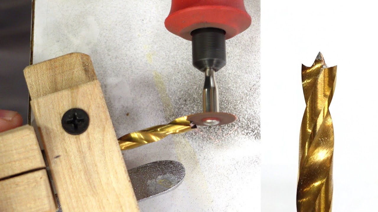 Grinding a brad point onto a metal drill bit