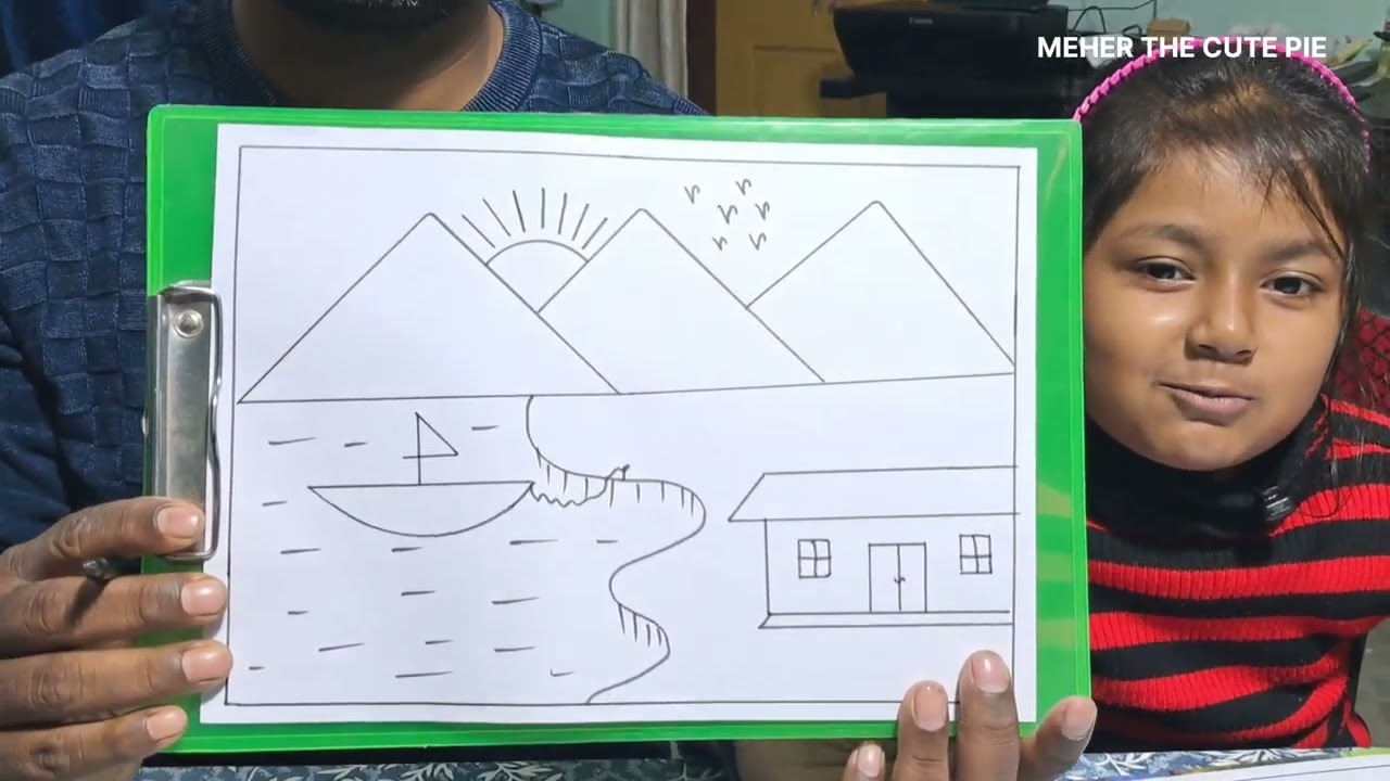 DRAWING NATURAL SCENERY BY MEHER AND HER PAPA 