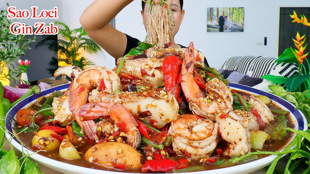 กินตำทะเลเผ็ดๆ‼️หนวดหมึกกรุบๆ กุ้งหวานเด้ง ขนมจีนเหนียวนุ่ม ชะอมแซ่บๆจ้า