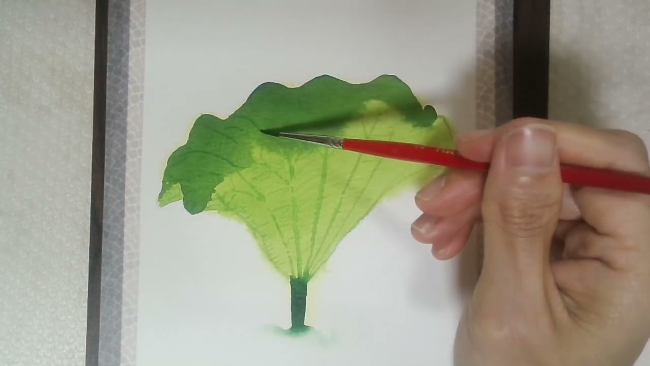 lotus leaf drawing EP 163 #postcard #koreancalligraphy #수채캘리그라피 #연잎 #초록