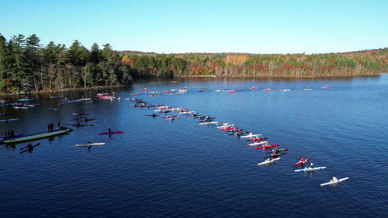 An Amazing Canoe and Kayak Racing Event Starting on a Beautiful Calm Misty Morning - Cinematic 4K