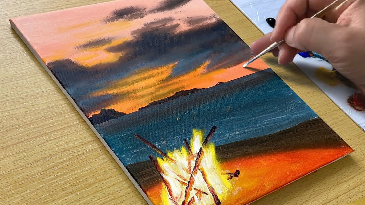 Easy Way to Paint a Night Camping / Acrylic Painting for Beginners