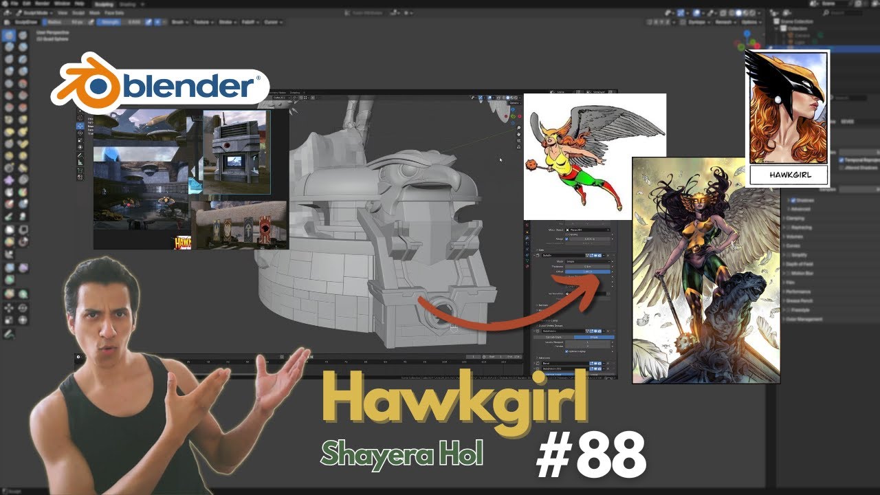 (Day 88) Blender Sculpting: Hawkgirl (DC Comics) - Hard surface details to the base
