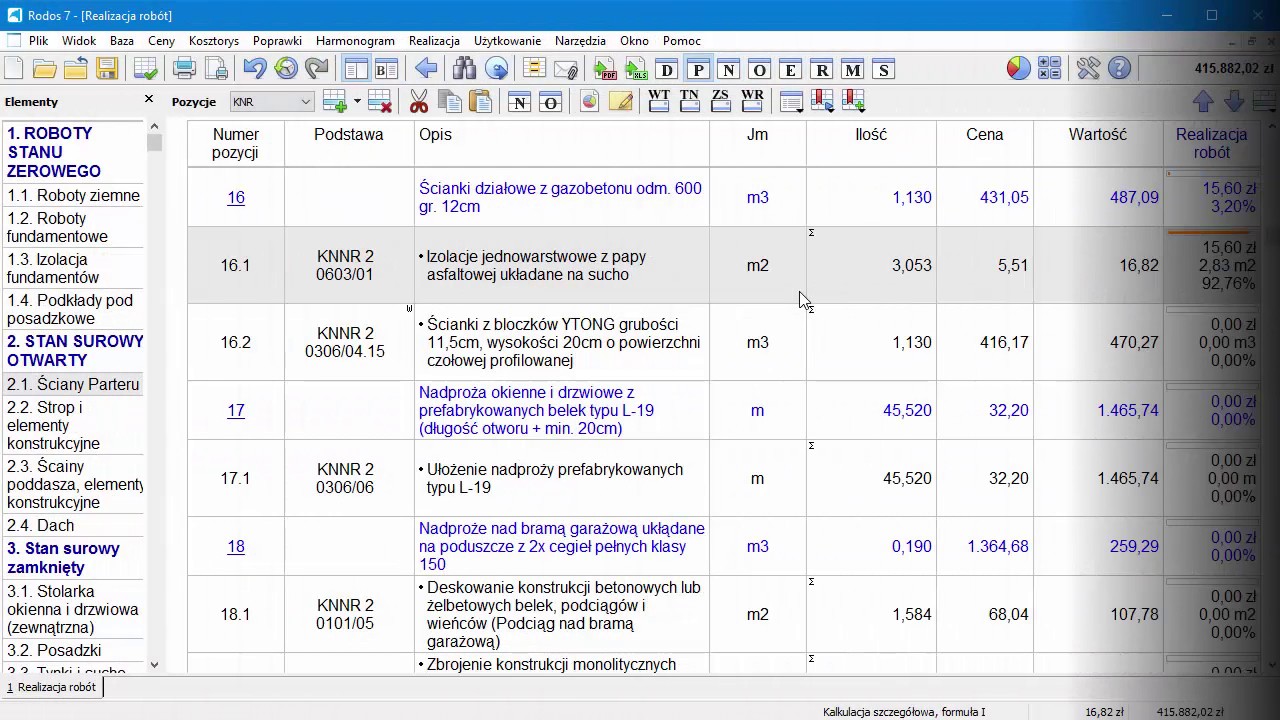 Realizacja robót w programie Rodos
