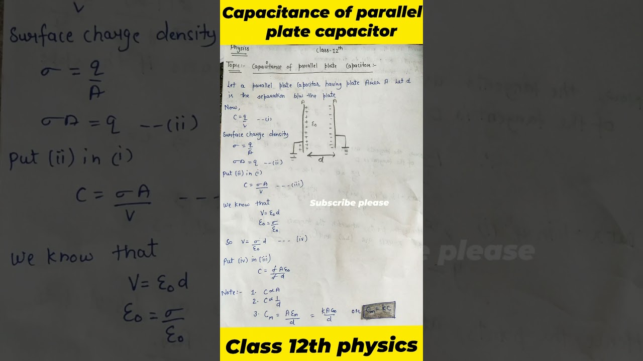 Capacitance of parallel    plate capacitor//Class 12th Physics//