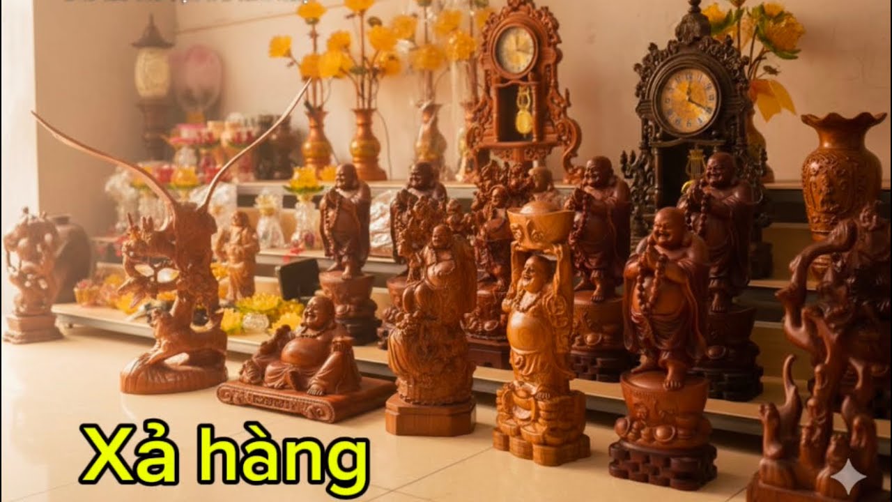 Phiên xả hàng cuối cùng của năm, xả toàn bộ tượng phật Di Lạc , đồng hồ quả lắc , đèn thờ ...
