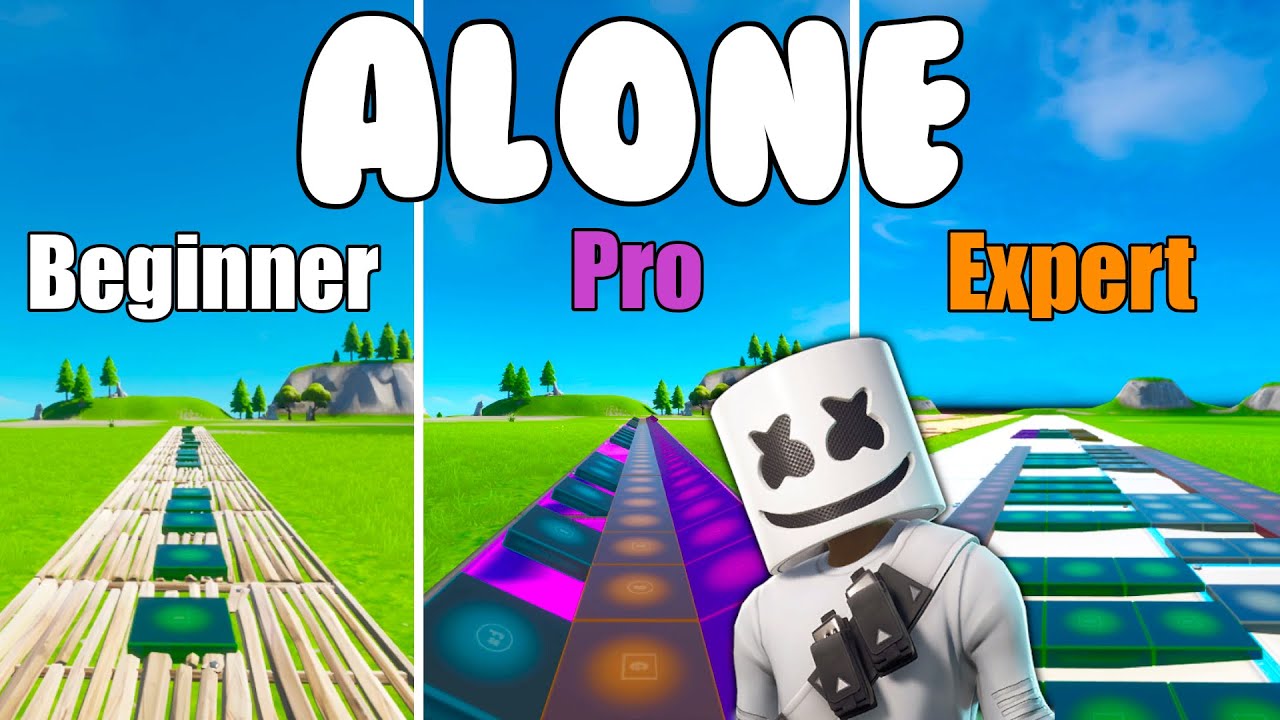 Marshmello - Alone Beginner vs Pro vs Expert  (Fortnite Music Blocks) - Code in Description