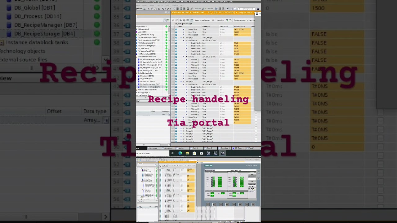 PLC Recipe Handling in TIA Portal with KTP900 HMI | Beverage Mixing