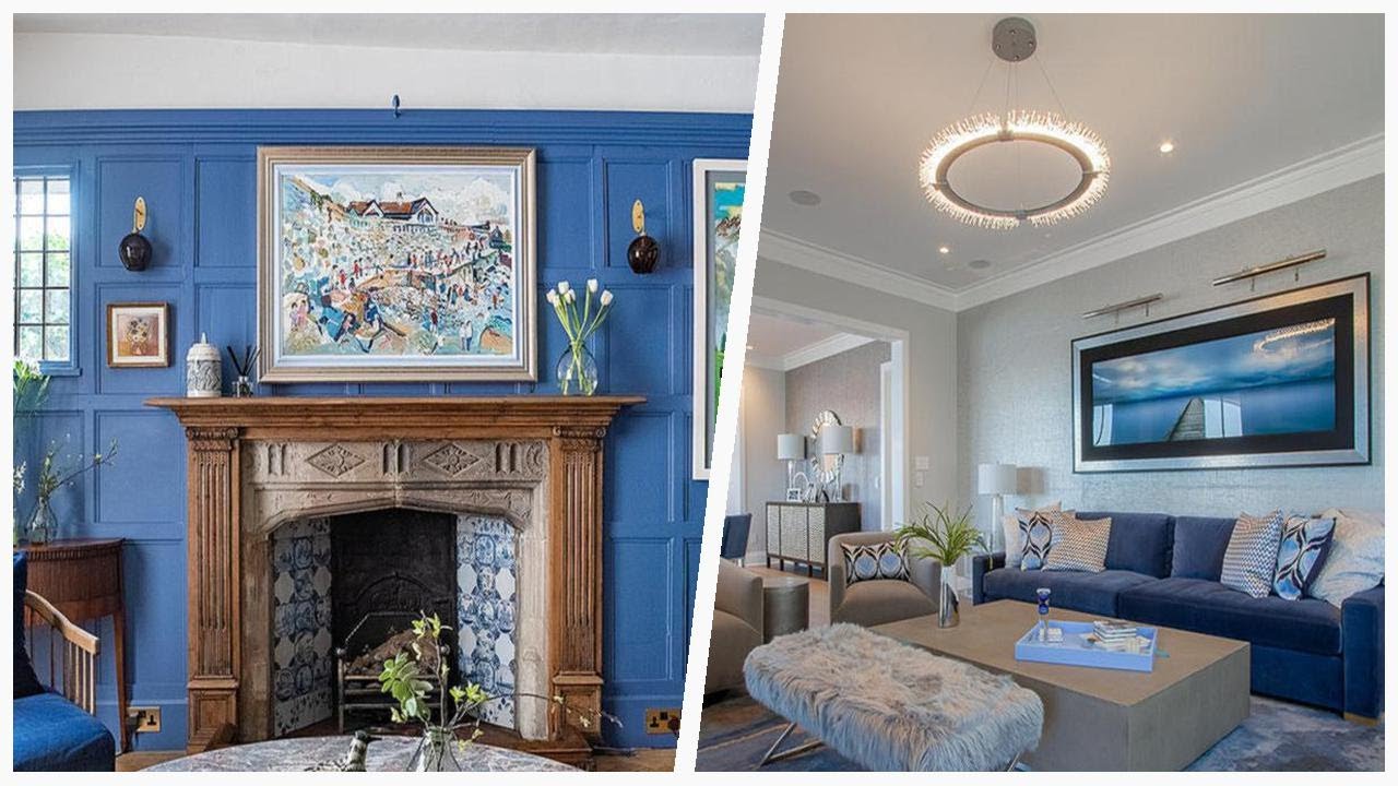 75 All Wall Treatments Blue Living Room Design Ideas You'll Love 🔴