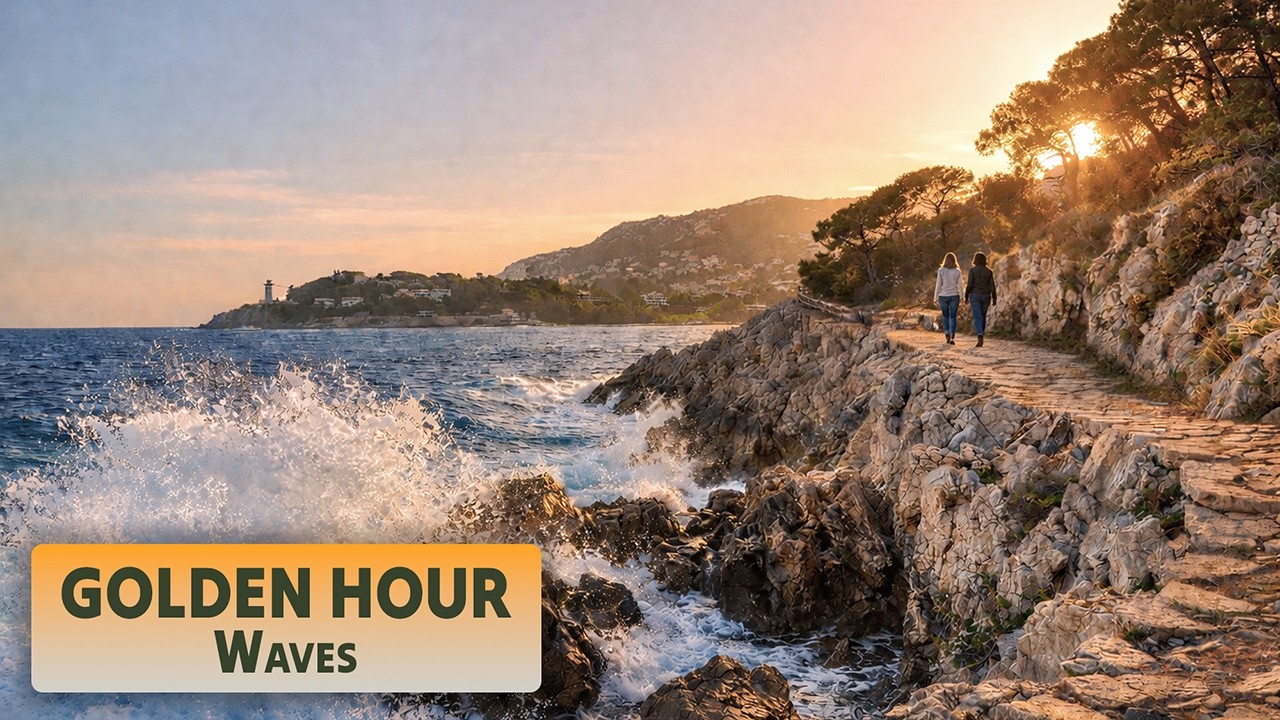 Saint-Jean-Cap-Ferrat Coastal Walk | Golden Hour & Powerful Waves | 4K Natural Sound