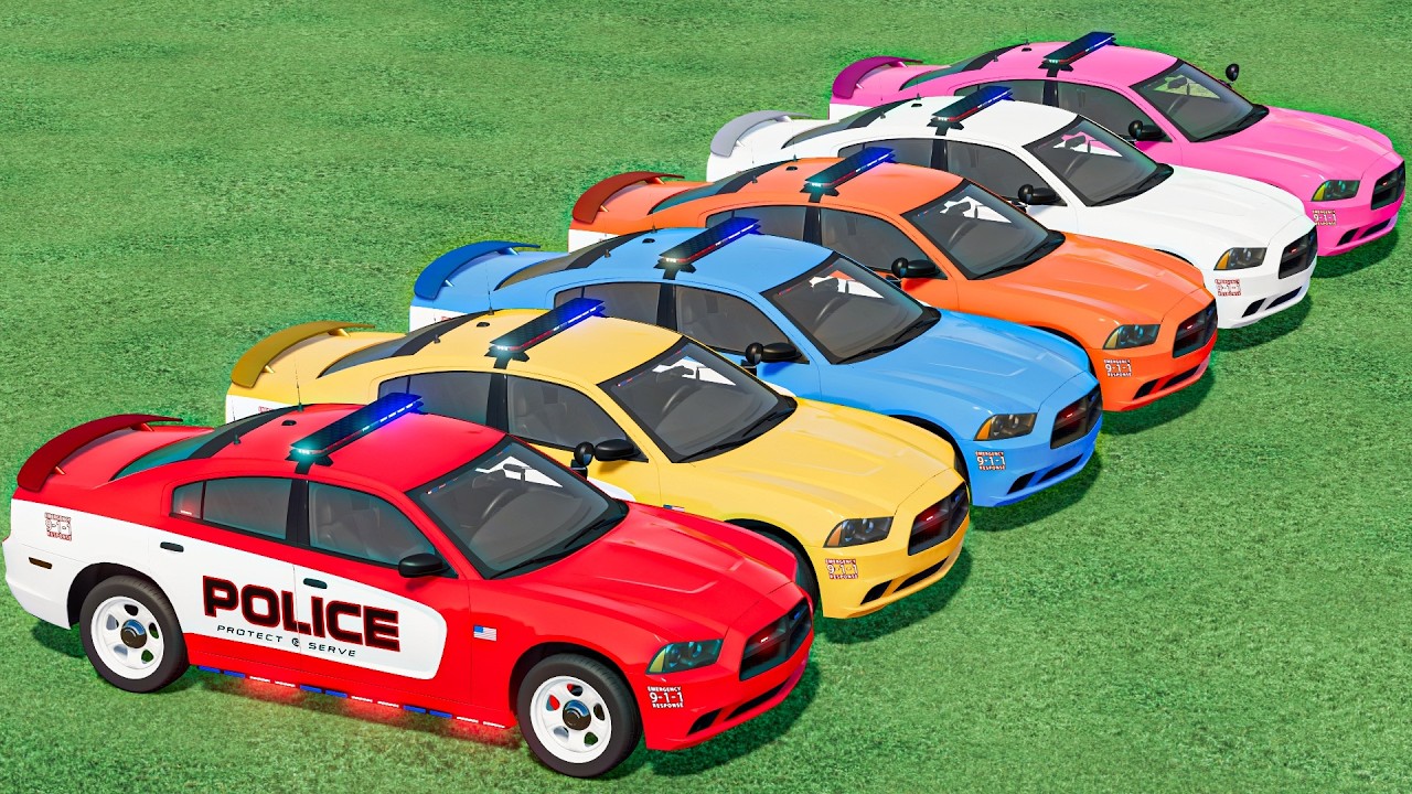 TRANSPORTING ALL COLORS DODGE POLICE CARS VEHICLES WITH MAN TRUCKS ! FS22