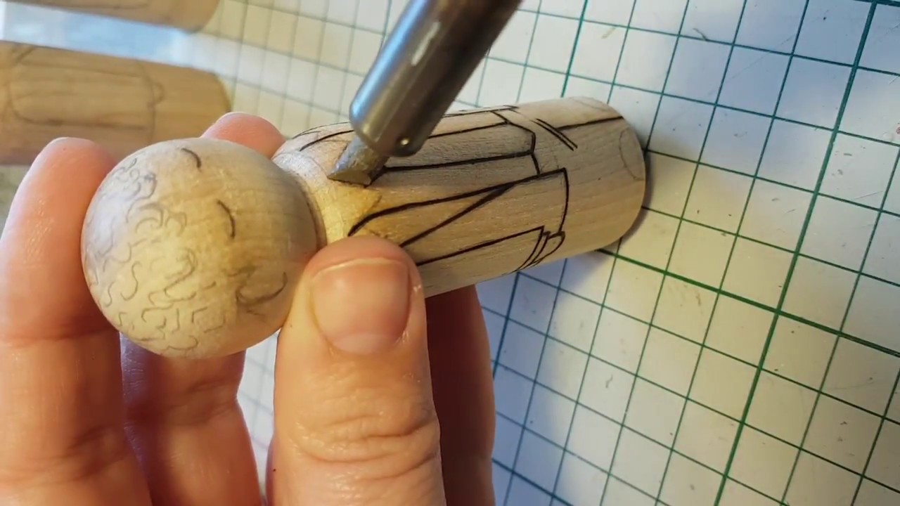 Peg doll wood burning, by Pink Elephant Crafts