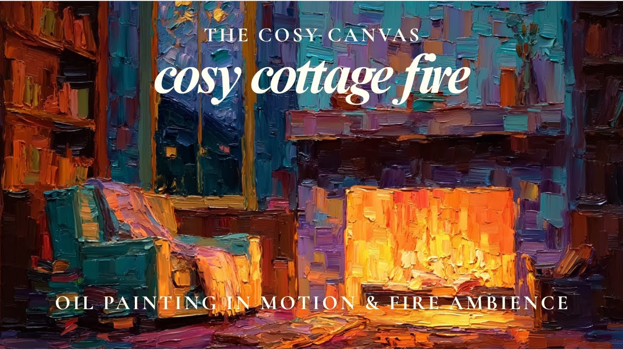 relaxing fireplace sounds | cosy cottage crackling fire (no music) alive painting reading ambience