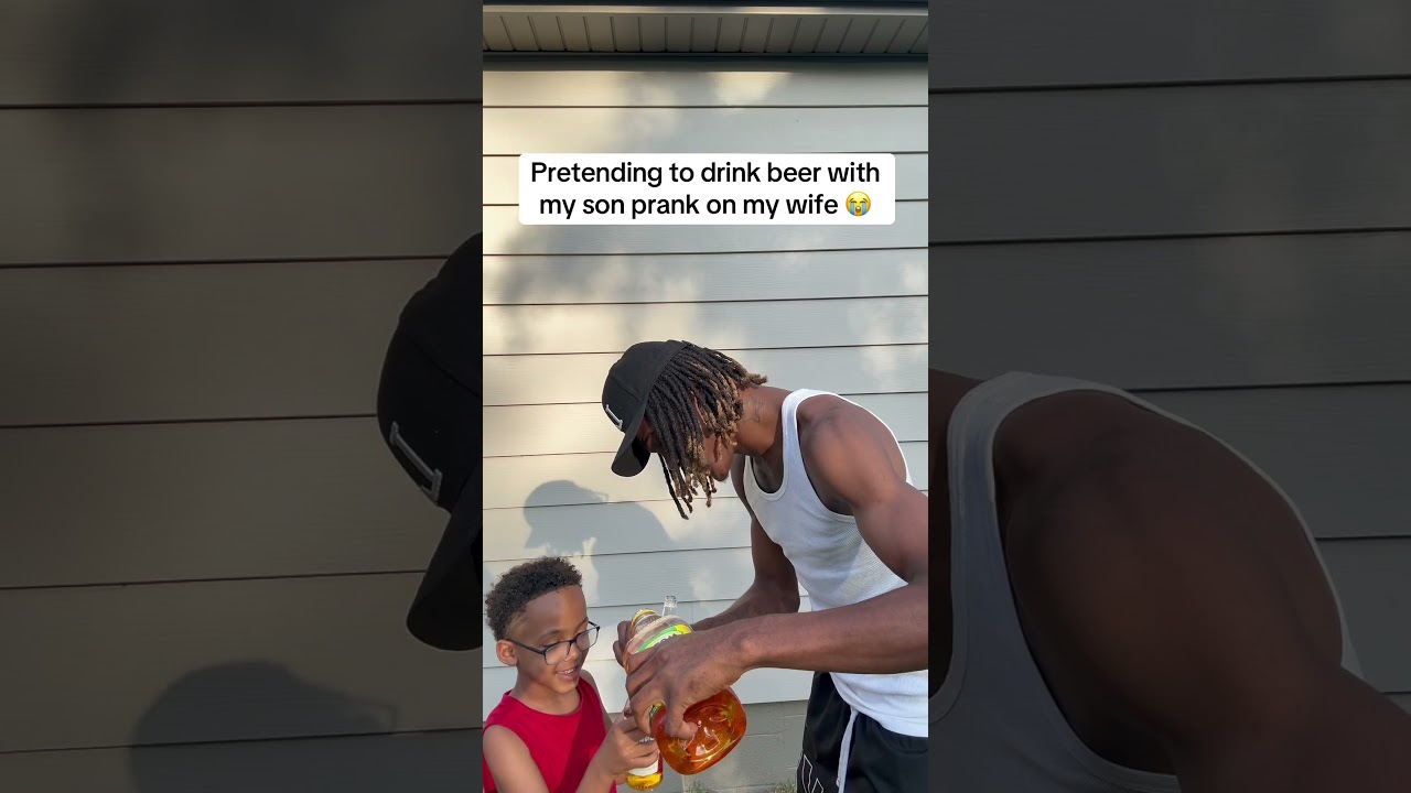 Dad and son prank mom with fake beer #shorts