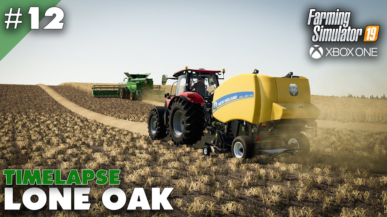 Lone Oak Timelapse #12 Harvesting Wheat & Baling Straw, Farming Simulator 19 XBox One X
