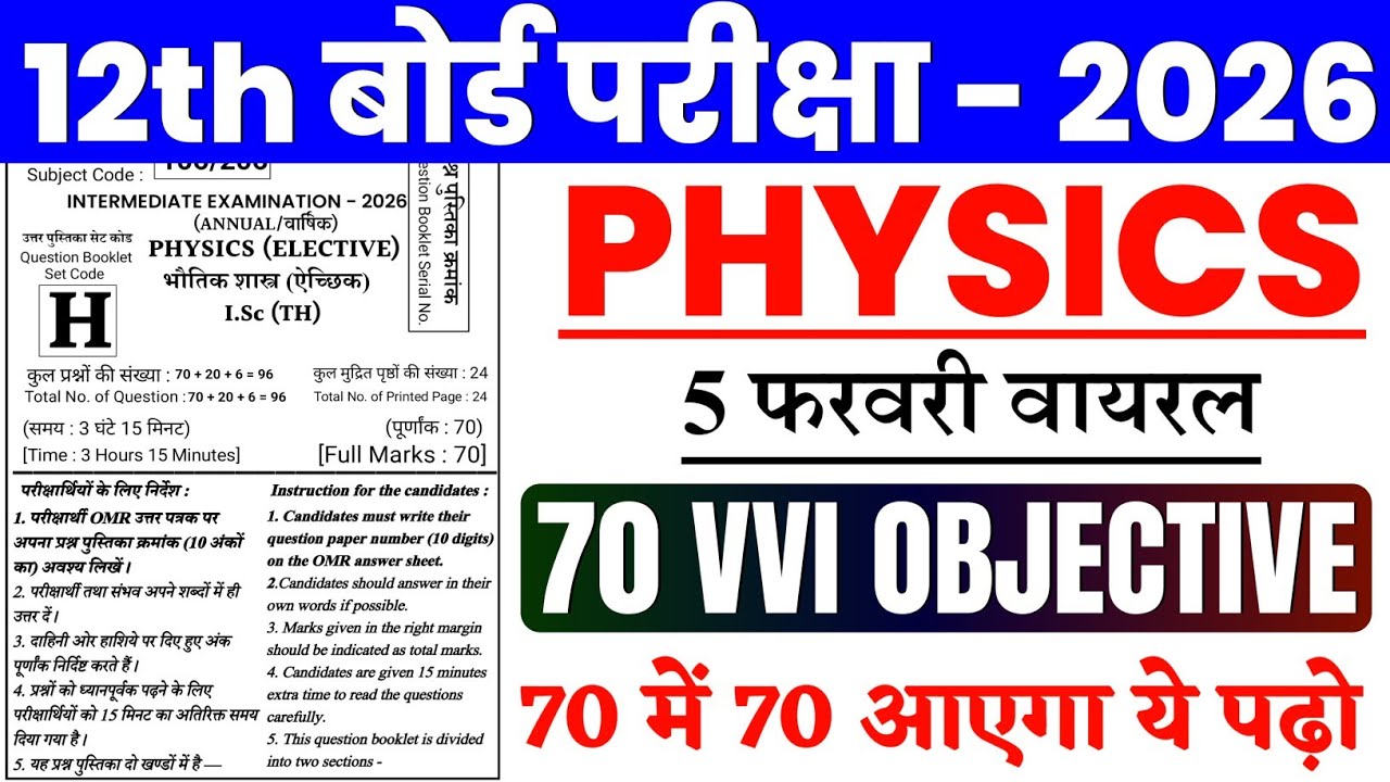 5 फरवरी Class 12th Physics Viral Question 2026 || Vvi Objective Question 2026 Class 12th Physics