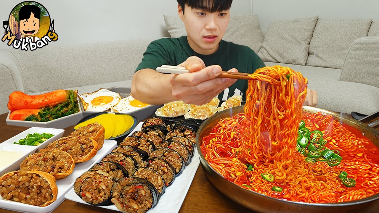 ASMR MUKBANG | острая лапша Рамён, кимбап, кимчи рецепт ! принимать пищу