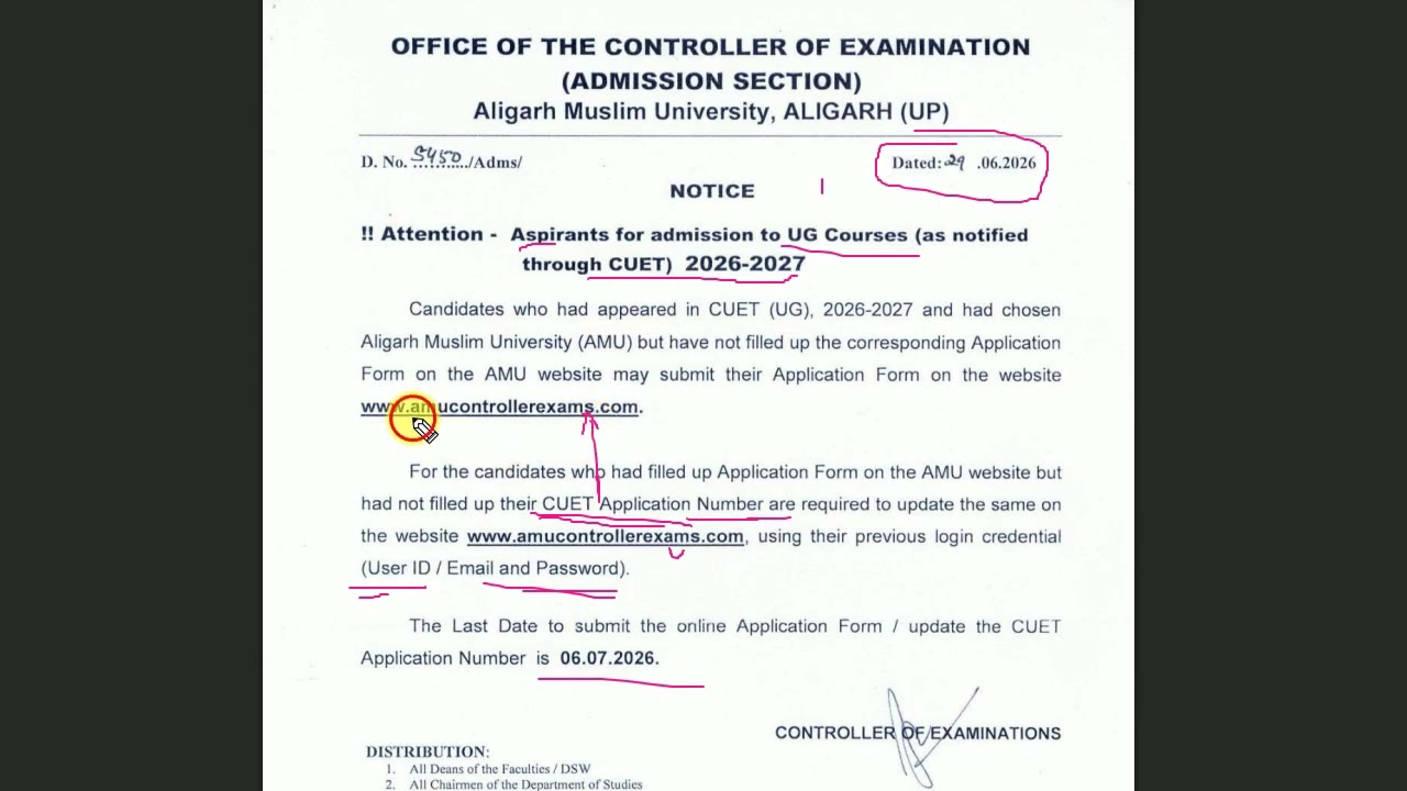 AMU Admission 2026 Notice Out | Aligarh Muslim University Admission 2026