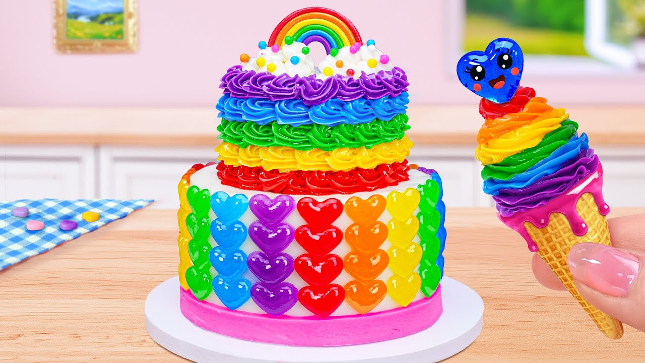 💗BEST Seller Rainbow Heart Cake with Ice Cream🍦Miniature Mini Cakes Challenge😚Tana Mini Cakes