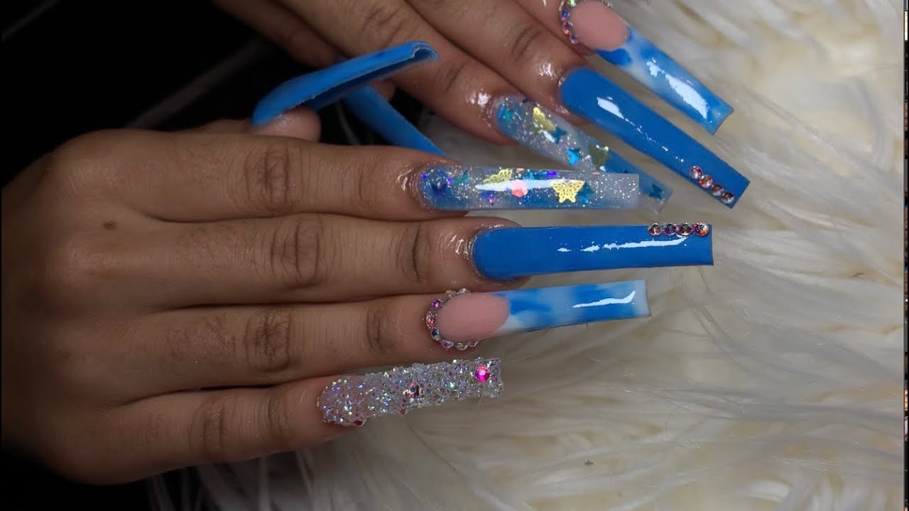 EXTRA LONG FREESTYLE / MARBLE FRENCH TIP TUTORIAL 💙