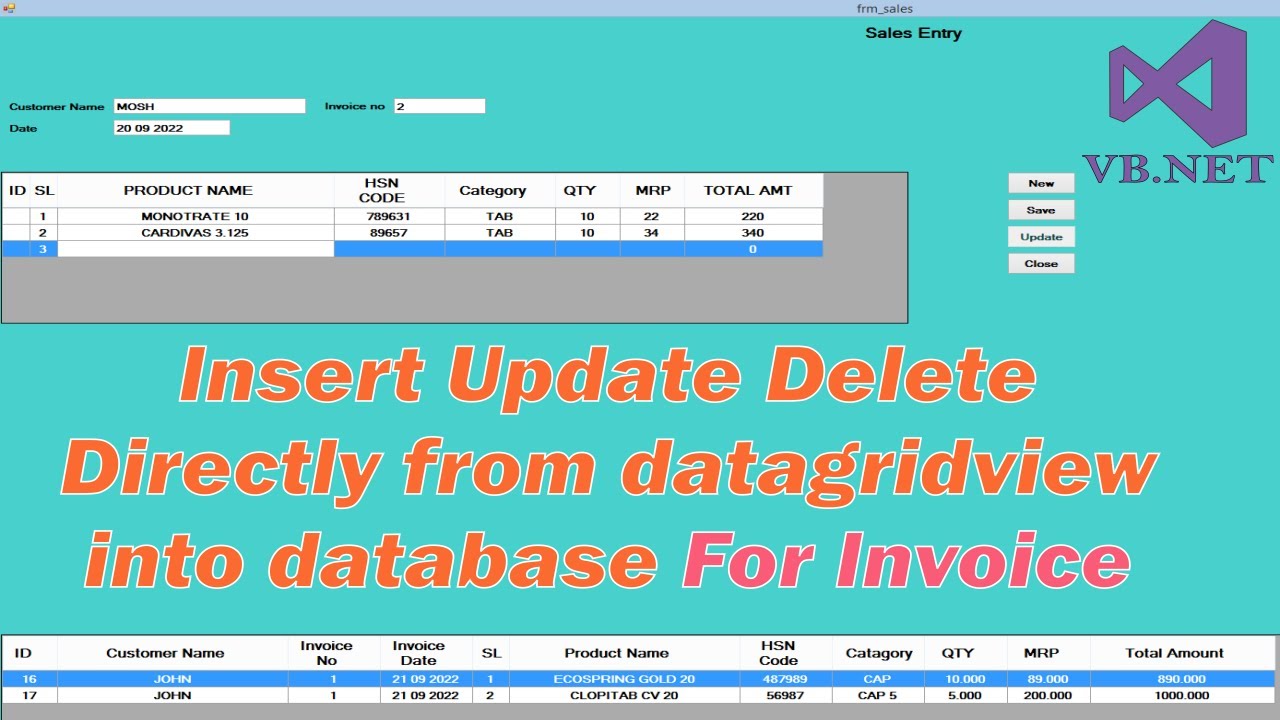 insert multiple rows in database from datagridview