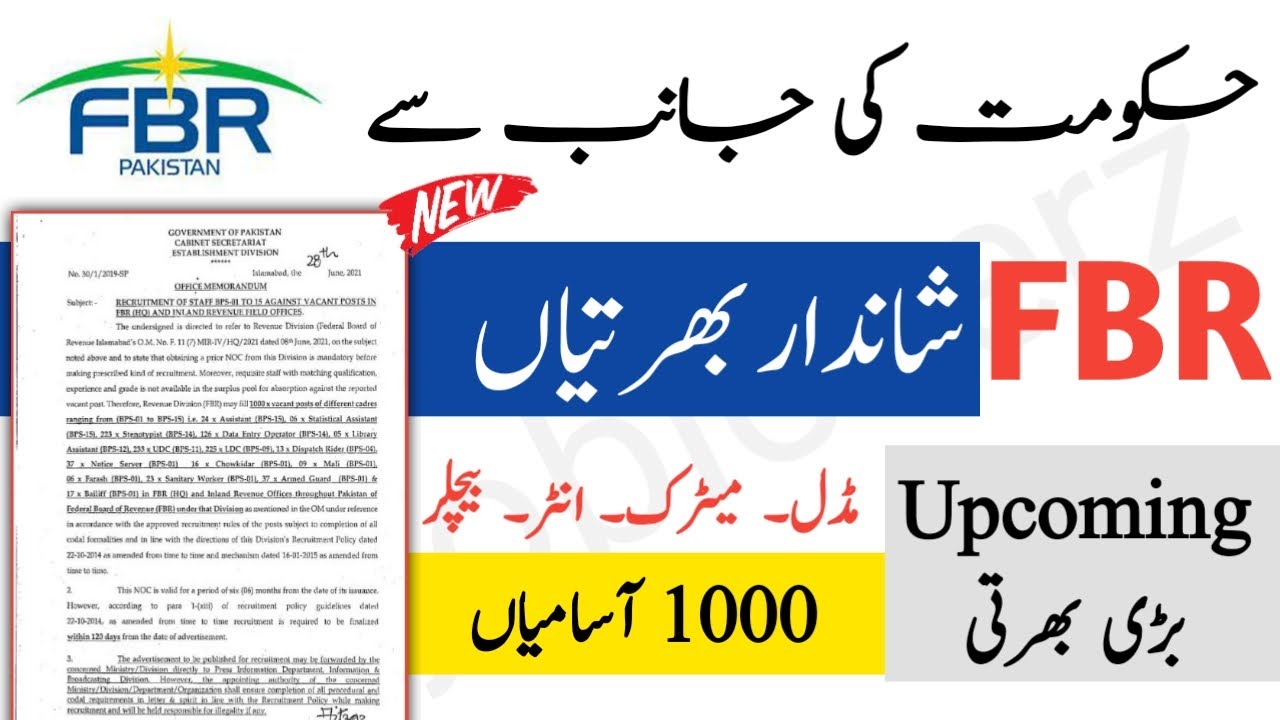FBR Jobs in Pakistan 2021 || FBR Jobs Update Upcoming Jobs || FBR New Jobs 2021