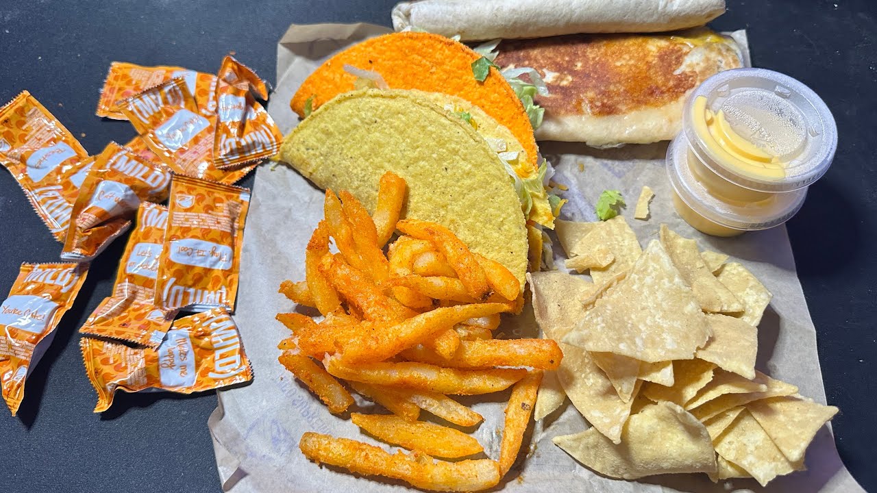 Taco Bell ASMR Mukbang Tacos, Chips, Burritos, Nacho Fries Whispered Ramble
