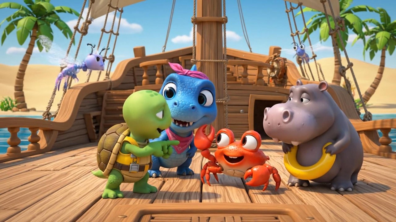 Dino, Turtle & Crab: How to Move a Ship 🚢 The Captain's Treasure!