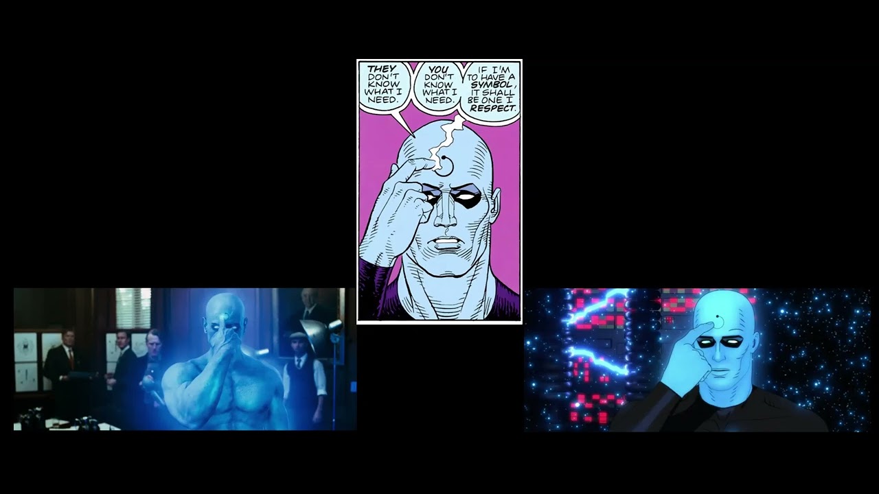 Watchmen: The Ultimate Side By Side Comparison. Comic Book VS Live Action Film VS Animated Film.