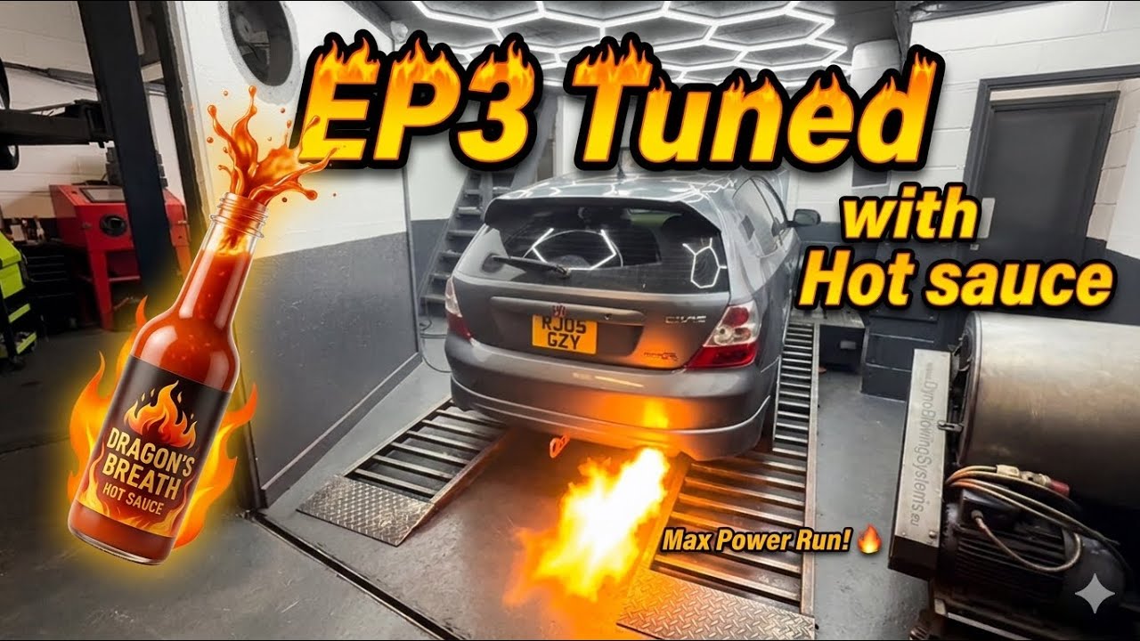 EP3 Type R, настроенный на динамометрическом стенде, с эффектом пламени и полной мощностью.