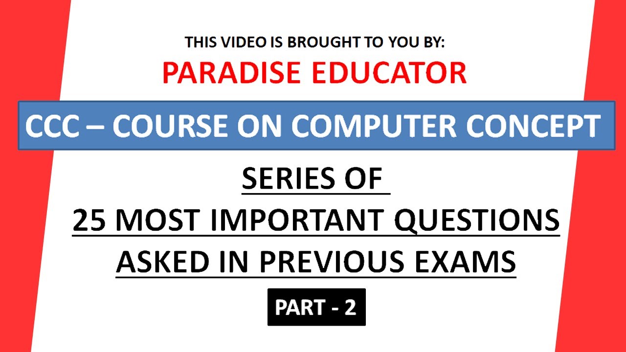 25 Important CCC Previous Year Question | CCC Question Paper | Paradise Educator