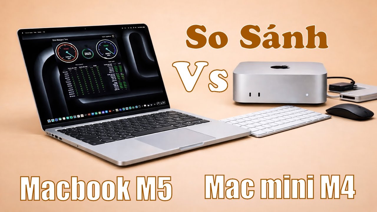 Macbook pro M5 vs M4 Mac mini  – So sánh nhanh Benchmark, export video 4K
