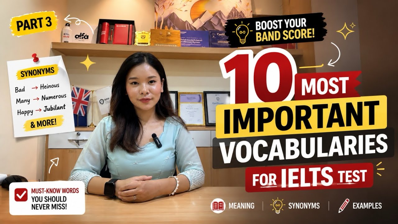 **10 IELTS Vocabulary Words You NEED for Band 7+ 🔥 | Powerful Synonyms & Examples | Part 3**