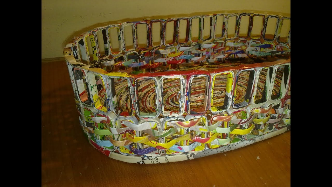 DIY CESTA EM CANUDOS DE PAPEL (PERIODICO)