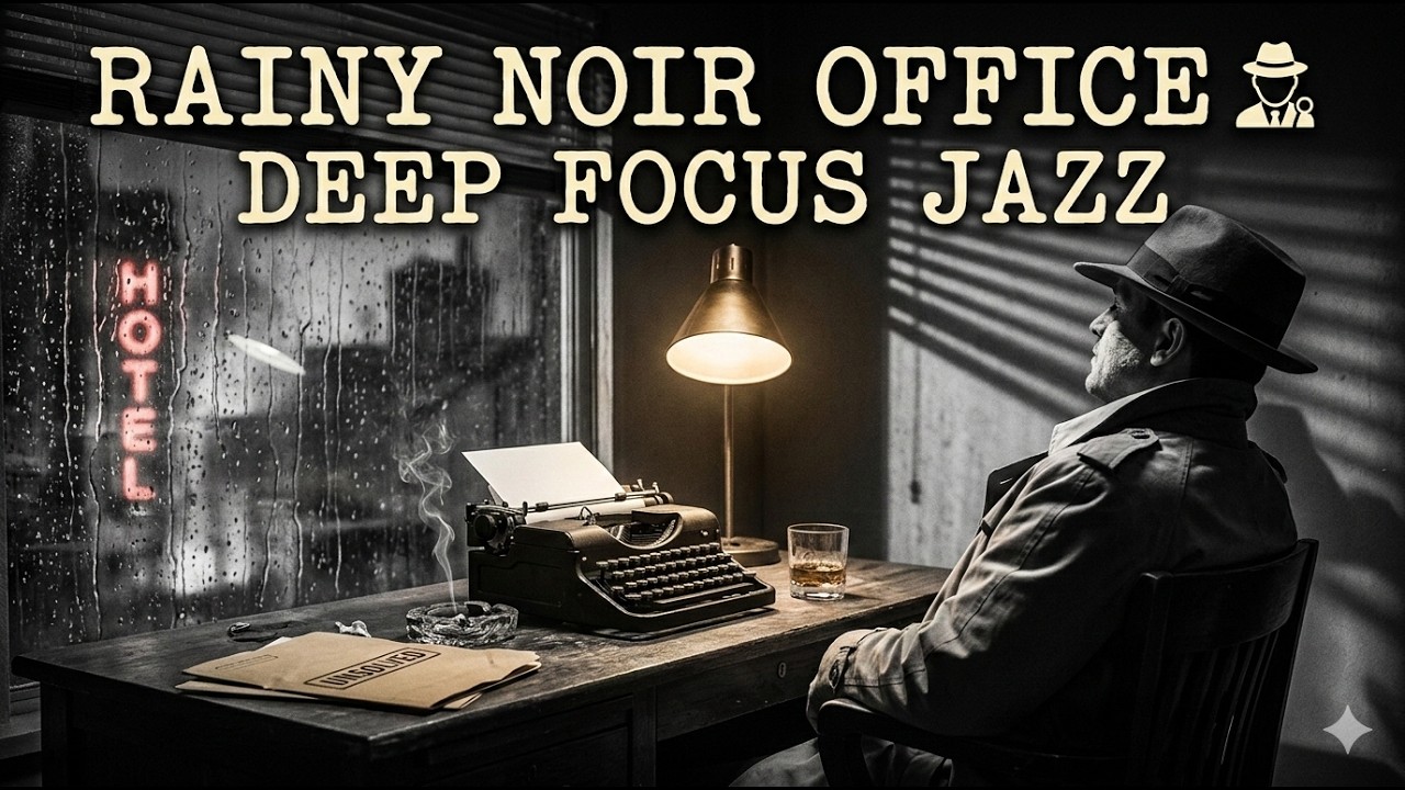 RAINY DETECTIVE OFFICE 🕵️  1940s Noir Jazz & Ambience for Deep Focus