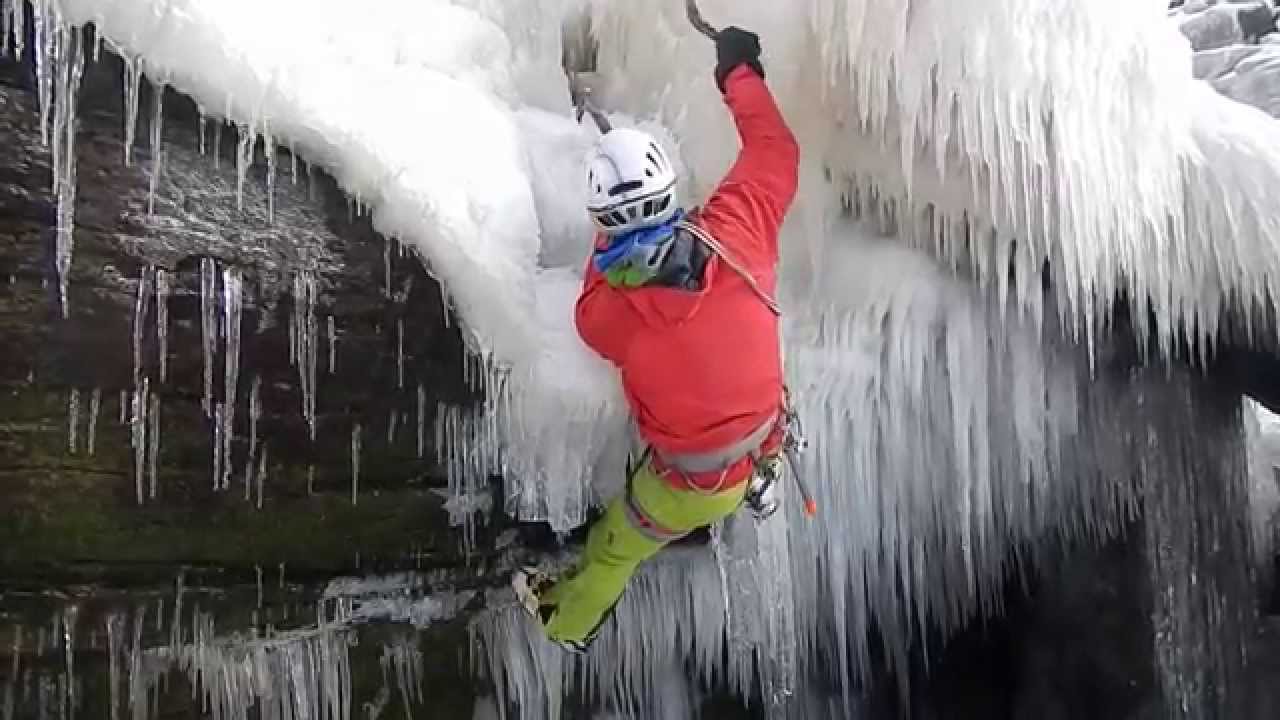 Outside staff climbing Kinder Downfall 2015