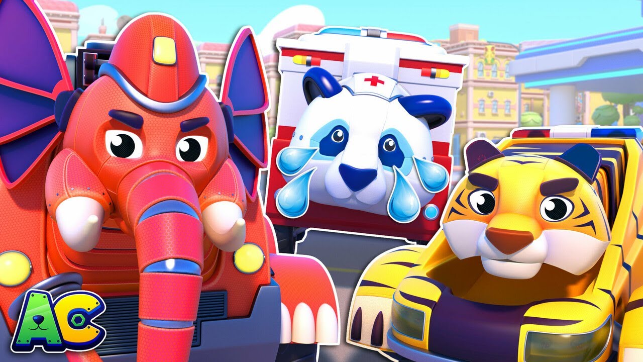 Tiger POLICE Car and Elephant FIRETRUCK help the AMBULANCE! | Cars Rescue Team