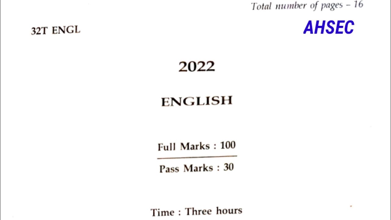 2022 English question paper || HS 2nd year/final year || AHSEC